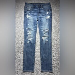 American Eagle Jeans Mens 31 Skinny Airflex Temp Tech Distressed Holes Grunge